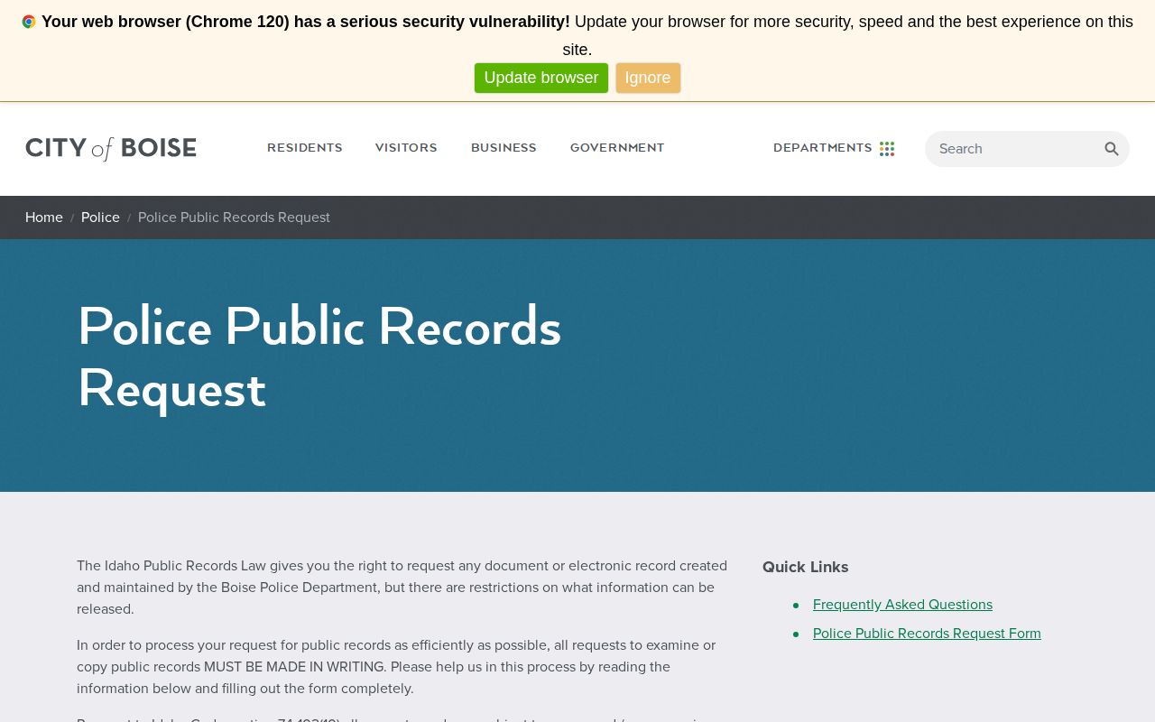 Boise Police public records request page with request instructions