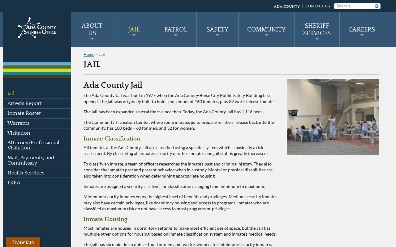 Ada County Sheriff jail information page