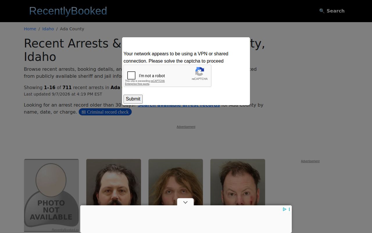 Unofficial RecentlyBooked Ada County section captured for comparison